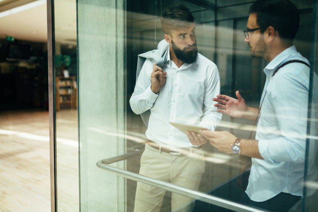 Businessman taking the elevator